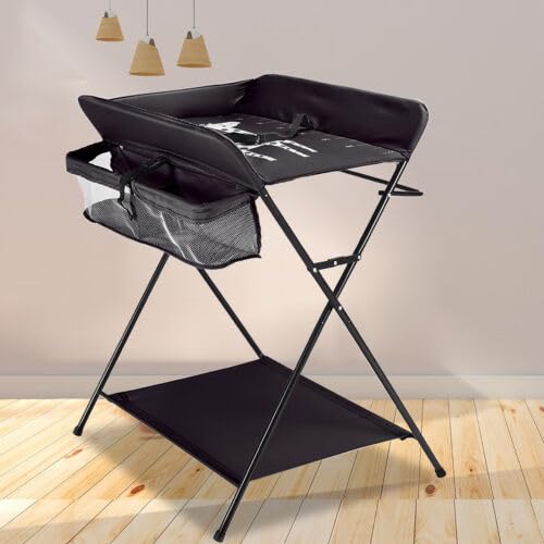 Baby Wickelkombi, Mobiler Wickeltisch mit Ablagefächer, Klappbare Wickelkommode mit Sicherheitsgurt,