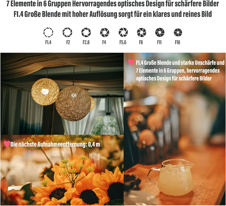 AstrHori 50mm F1.4 Objektiv mit grosser Blende Full Frame Handbuch 2-in-1-Neigungsobjektiv Miniatur-