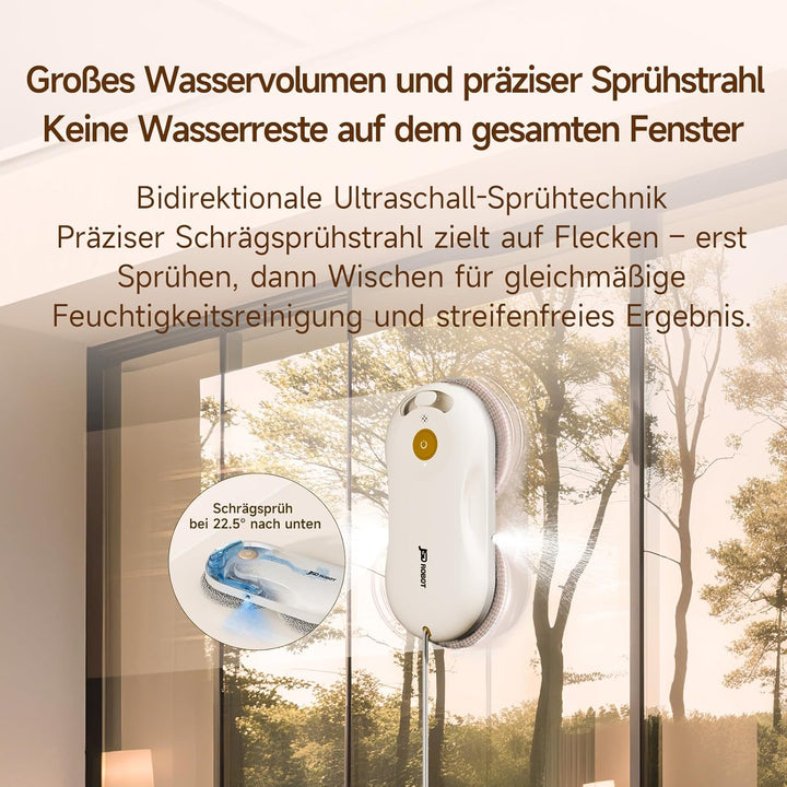 T30 Fensterputzroboter,5500 Pa Saugkraft,Sprühfunktion beidseitig, Geräuscharm,6,05 cm Ultradünn, Au