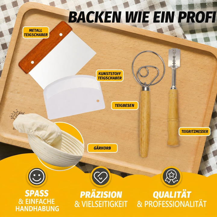 Gusseisen Topf Brot Backen inkl. Gärkorb, 26cm Emaille Bräter mit Deckel Schmortopf Gusseisen, Brot