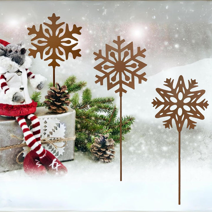 Gartenstecker 3 Schneeflocken Roststecker Metall Weihnachtsdeko Advent wetterfest Gartendeko Outdoor