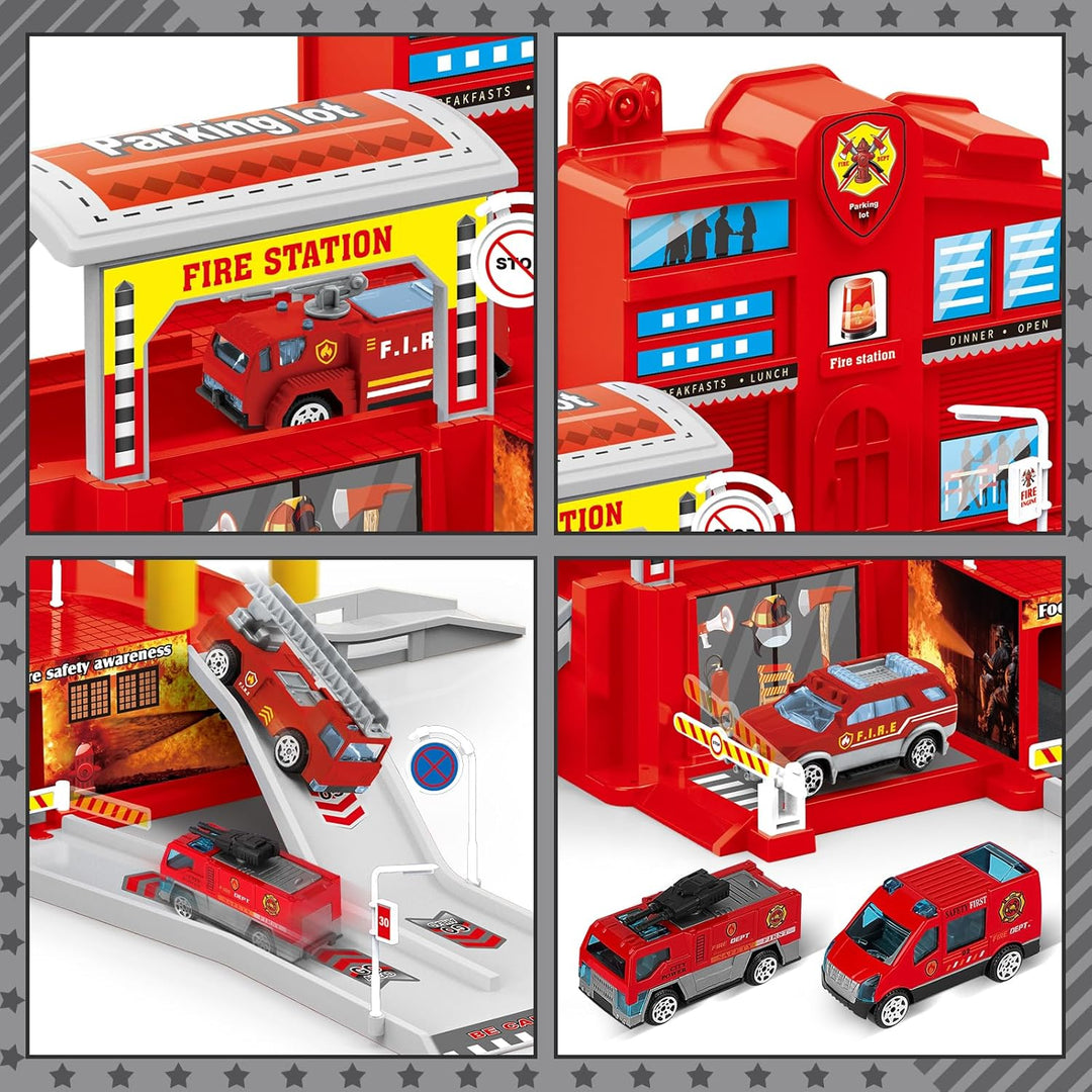 deAO City Feuerwehr Fire Station mit Feuerwehrauto, Hubschrauber, Feuerwehr Büro Bauen, Feuerwehrsta