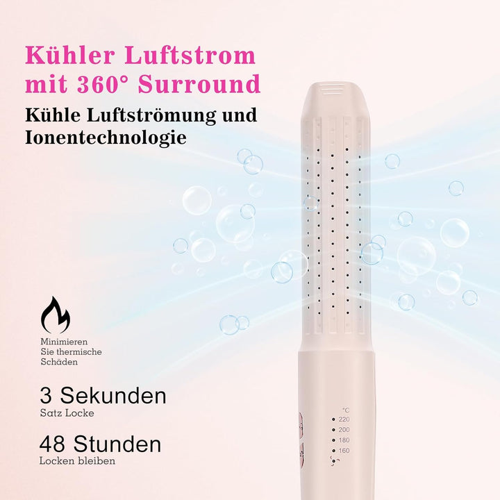 2-in-1 Lockenstab & Haarglätter mit Kaltluft – Professioneller Haarcurler mit Keramik-Heizplatten, N