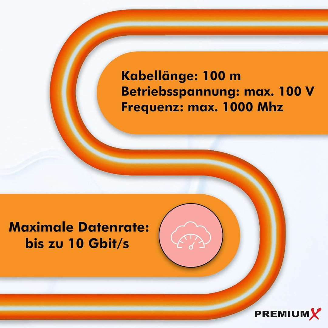 PremiumX 100m CAT 7 Netzwerkkabel Simplex LAN-Kabel Ethernet Datenkabel S/FTP PiMF PoE Eca Cat7 Verl