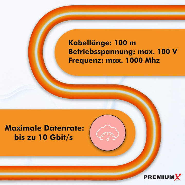 PremiumX 100m CAT 7 Netzwerkkabel Simplex LAN-Kabel Ethernet Datenkabel S/FTP PiMF PoE Eca Cat7 Verl