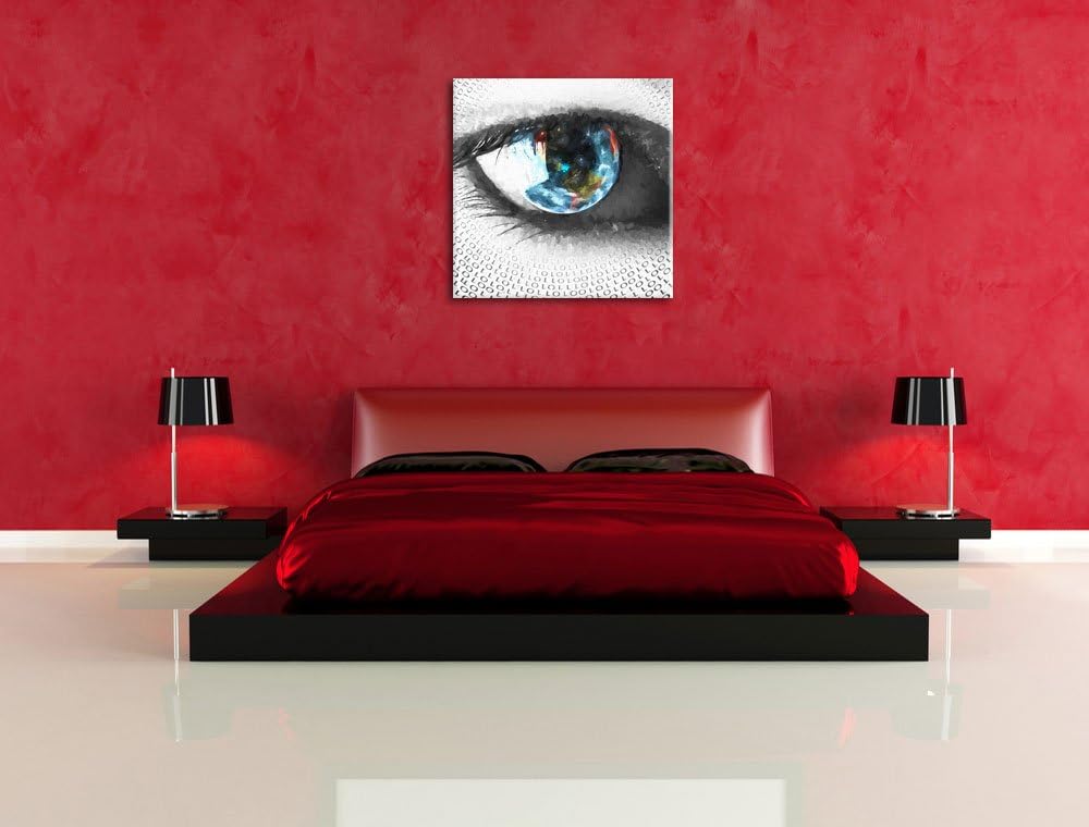 Pixxprint Auge mit binärischen Code Pinsel Effekt, Format: 70x70 auf Leinwand, 70x70