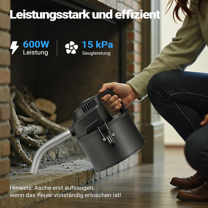 Wiltec Aschesauger 600 W, tragbarer Aschestaubsauger 4 l Fassungsvermögen, Staubsauger für Asche mit