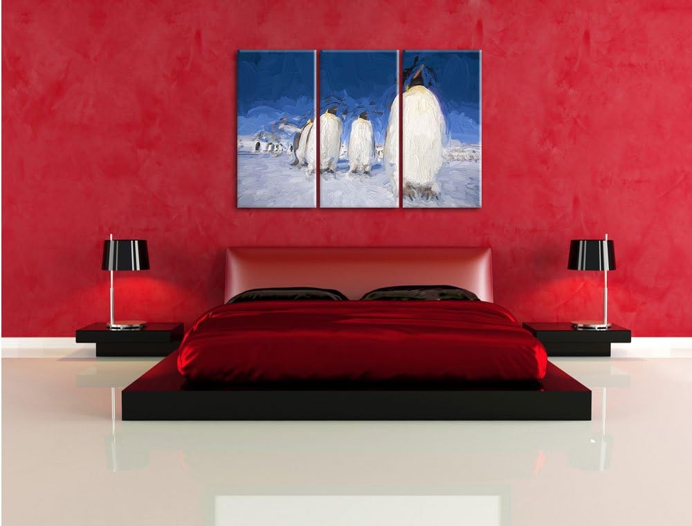 Pixxprint Kaiserpiguine in Antarktis Kunst / 3-Teilig/Gesamtmass 120cm Leinwandbild bespannt auf Hol