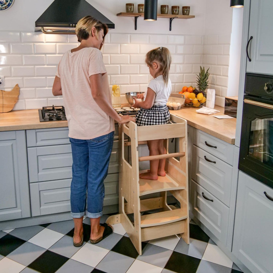 KiddyMoon Lernturm Für Kinder Ab 1 Jahr, Anti Kipp Schutz, Höhenverstellbar (3-Stufiger), Montessori