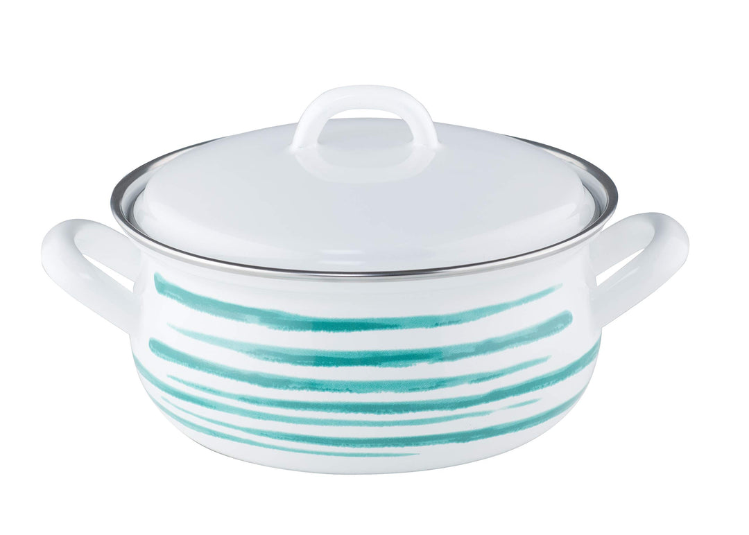 Riess, 0170-048, Kasserolle mit Deckel, Country, SONDERDEKOR GRÜN GEFLAMMT, 18 cm, 1,5 Liter Inhalt,