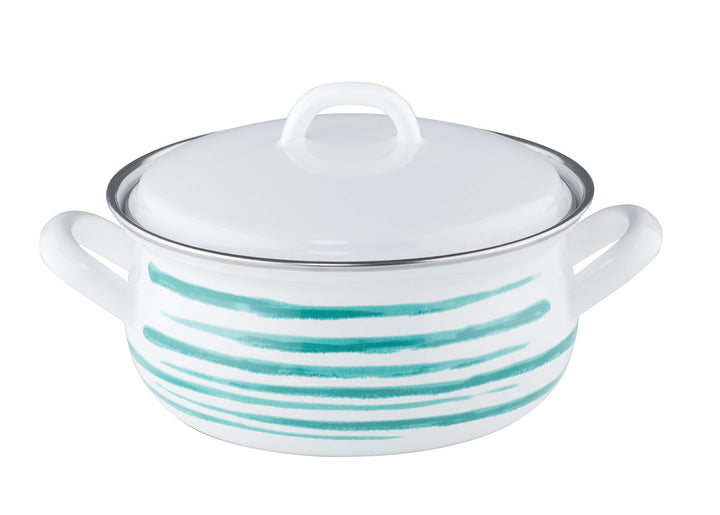 Riess, 0170-048, Kasserolle mit Deckel, Country, SONDERDEKOR GRÜN GEFLAMMT, 18 cm, 1,5 Liter Inhalt,