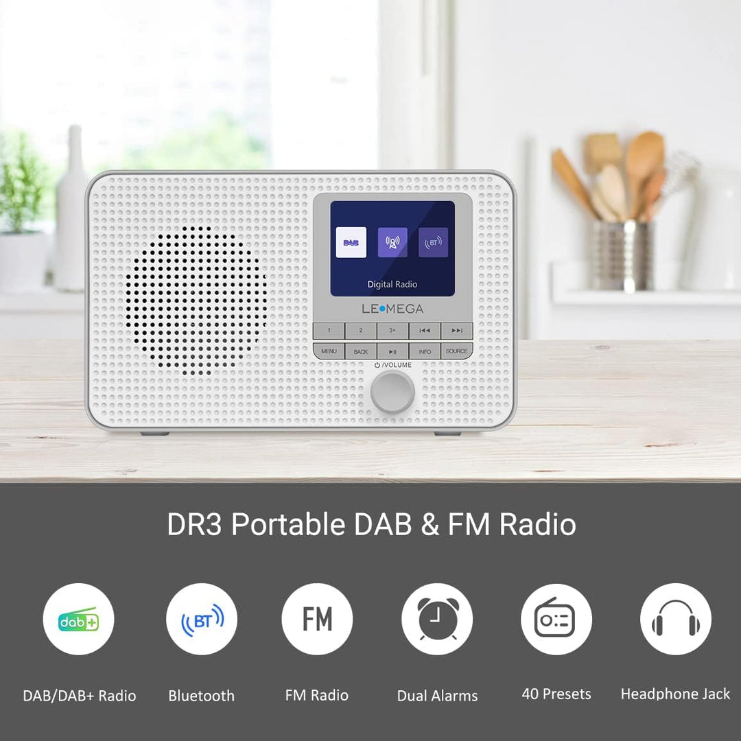LEMEGA DR3 Tragbares DAB Plus/FM Digitalradio Batteriebetrieben,Radio Büro DAB Bluetooth, Kopfhörera