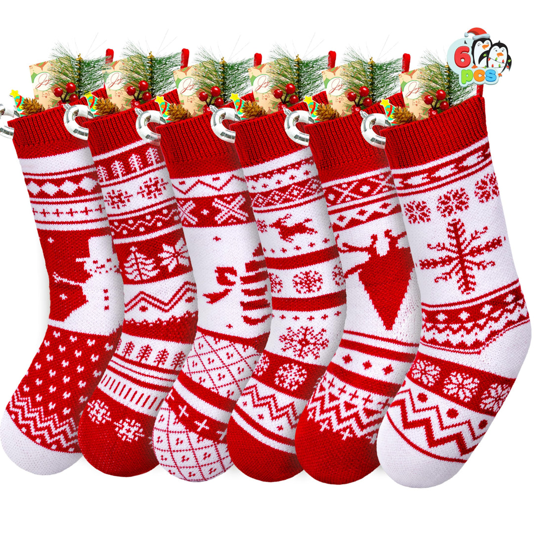 JOYIN 6er-Pack 45 cm gestrickte Weihnachtsstrümpfe, grosse rustikale Weihnachtsstrümpfe aus Garn für