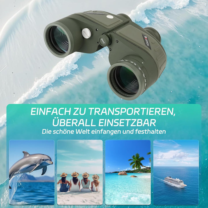 10x50 Marine Fernglas für Erwachsene,Fernglas Nachtsicht mit Entfernungsmesser für Erwachsene Bootfa