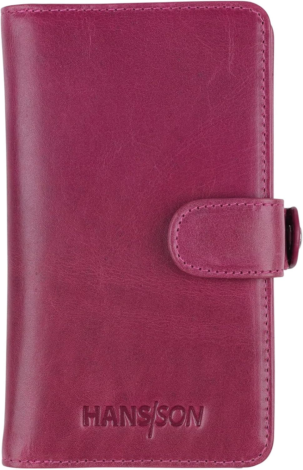 HANS/SON iPhone 13 Lederhülle mit Geldbörse | 2-in-1 Handyhülle in Magenta aus Echtleder | iPhone 13