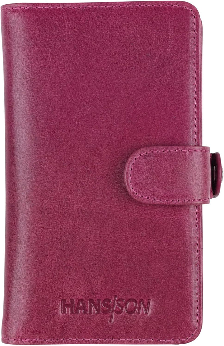 HANS/SON iPhone 13 Lederhülle mit Geldbörse | 2-in-1 Handyhülle in Magenta aus Echtleder | iPhone 13