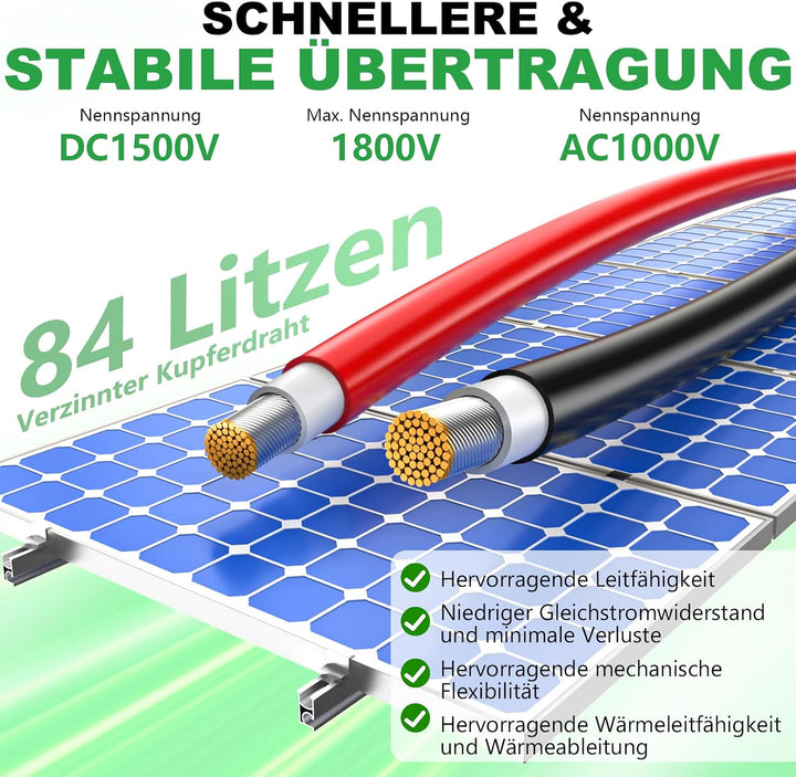 2x30m Solarkabel 6mm2, Solarkabel Verlängerung mit Stecker, Photovoltaik Solarkabel, Verbindungskabe