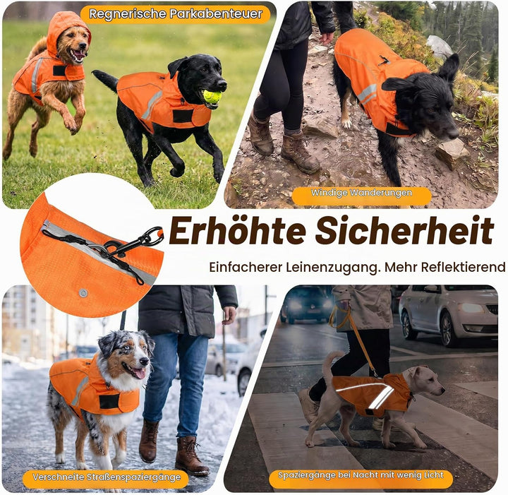 VIVAGLORY Hunderegenmantel für grosse Hunde, leicht an- und ausziehbare Regenbekleidung, reflektiere