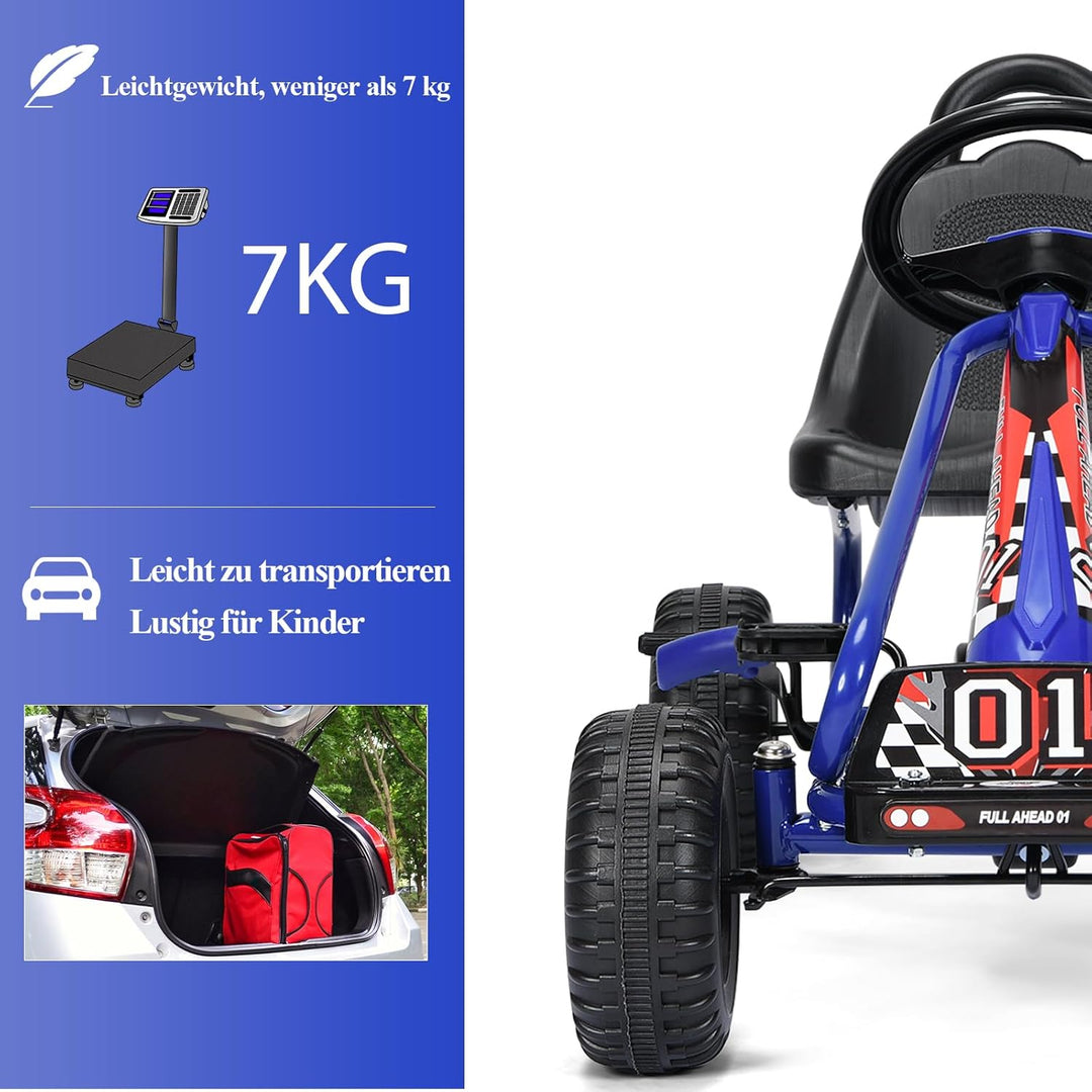 SOARS Gokart, Tretauto mit verstellbarem Sitz & Fusspedal, Go Kart mit Handbremse, Kinderspielfahrze
