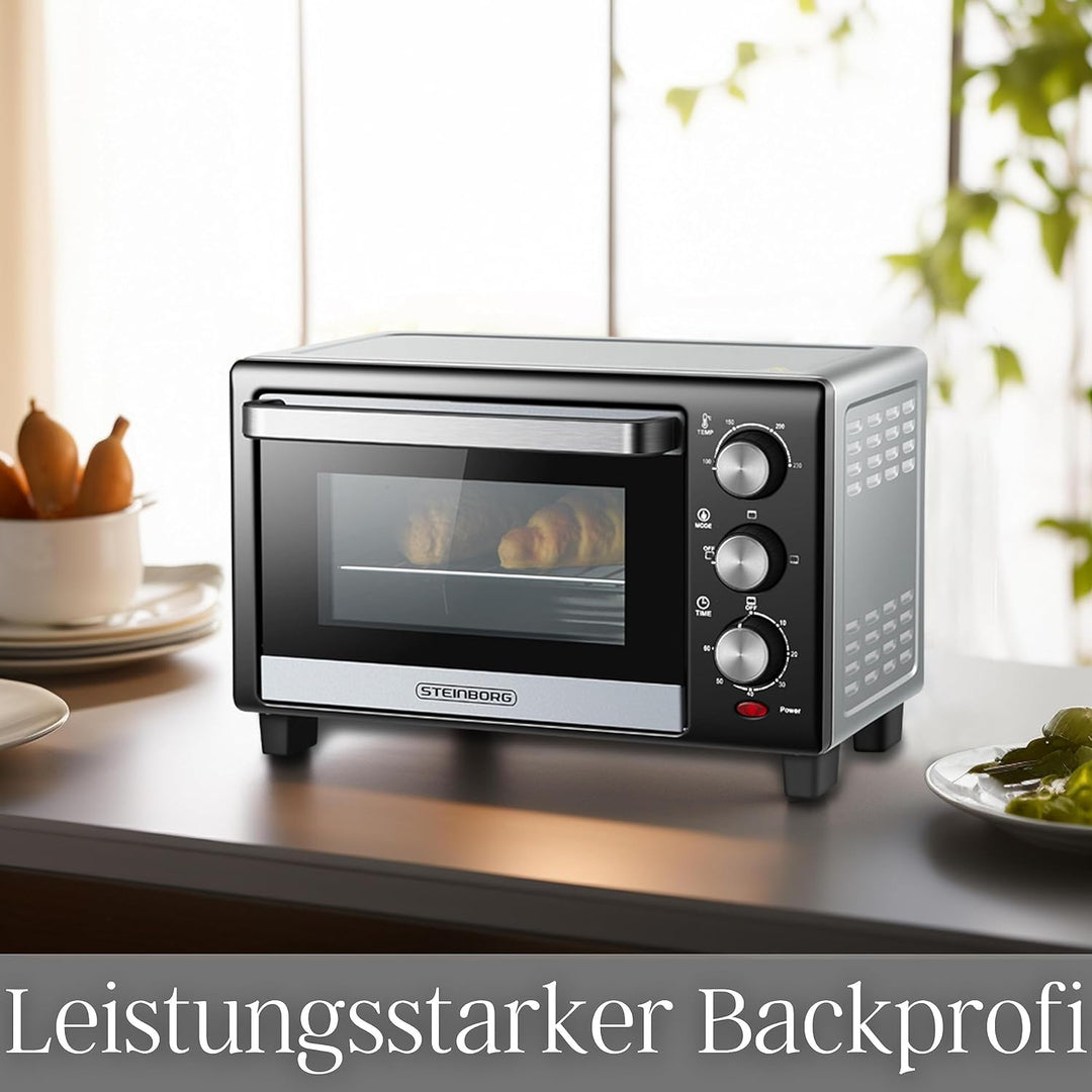Mini Backofen 15 Liter | Pizzaofen | Minibackofen | 60 min Timer | 100°-230°C | 1200 Watt | Backofen