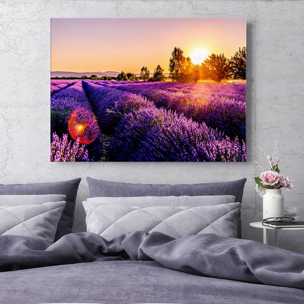Feeby. Wandbilder - 1 Teilig- 78x118 cm - Bilder Kunstdrucke Deko Panel, WIESE, LAVENDEL, NATUR, VIO