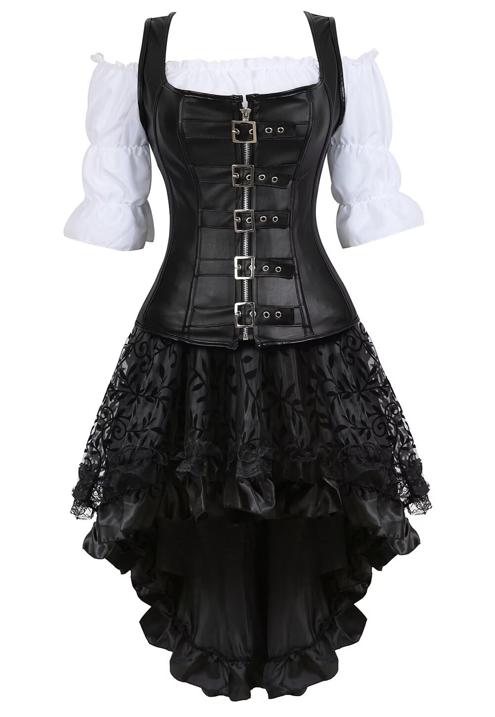 Jutrisujo Korsett Damen Kleid Steampunk Corsagenkleid Leder Corsage Kostüm Reissverschluss asymmetri
