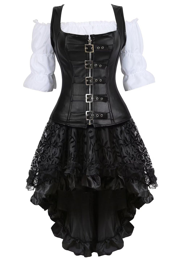 Jutrisujo Korsett Damen Kleid Steampunk Corsagenkleid Leder Corsage Kostüm Reissverschluss asymmetri