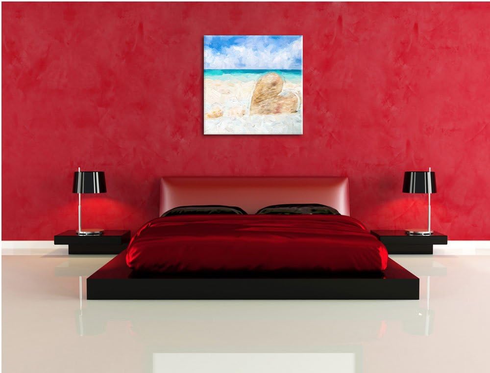 Pixxprint Sandstrand mit Muscheln als Leinwandbild/Grösse: 70x70 cm/Wandbild/Kunstdruck/fertig bespa
