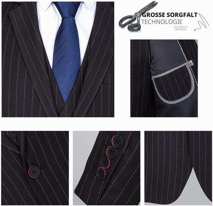 YOUTHUP Anzug Herren Slim Fit 3 Teilig Vertikale Streifen Anzüge Business Herrenanzug Sakko Weste Ho