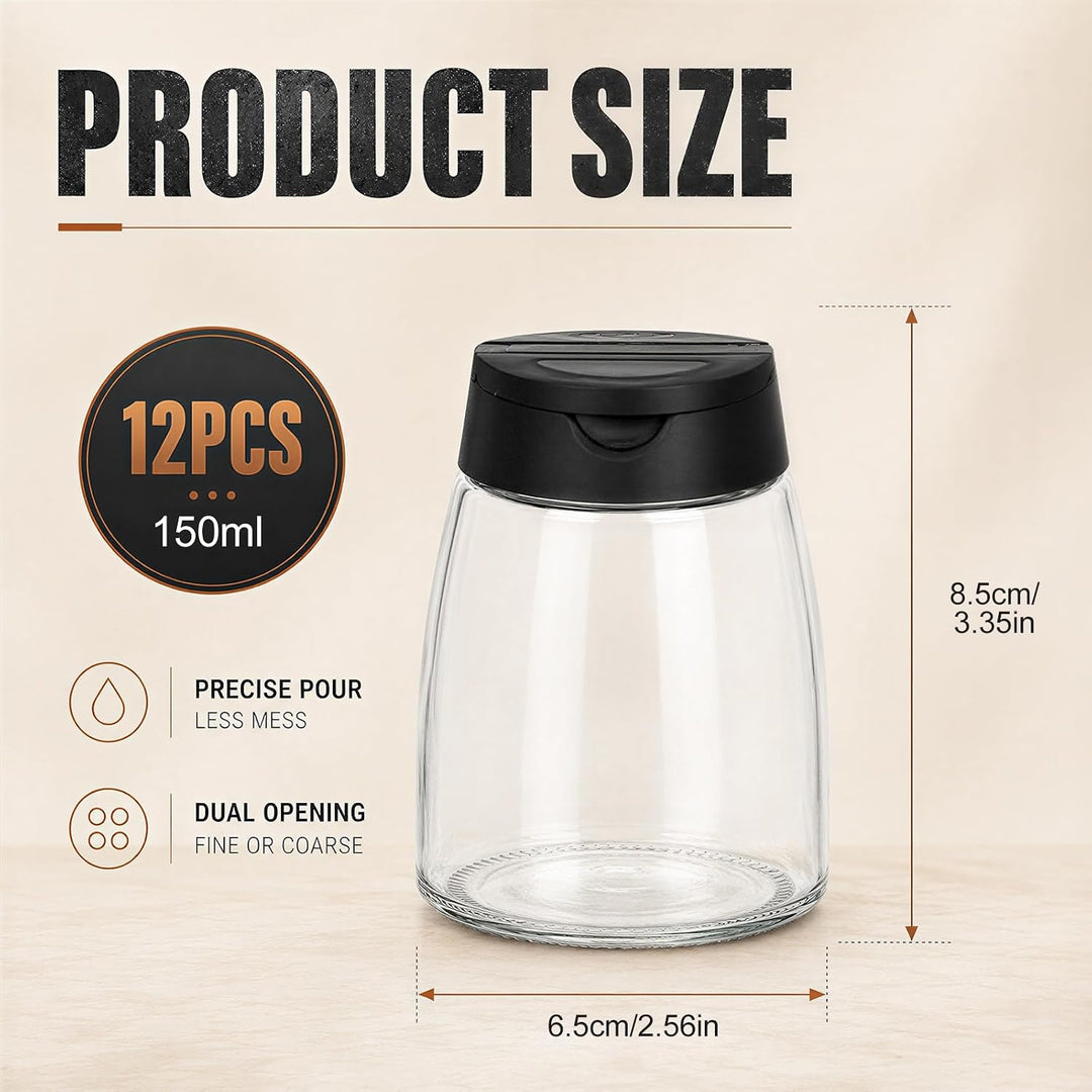 12 Set Gewürzgläser Glas, 150ml Kleine Gewürzdosen mit Doppeldeckel