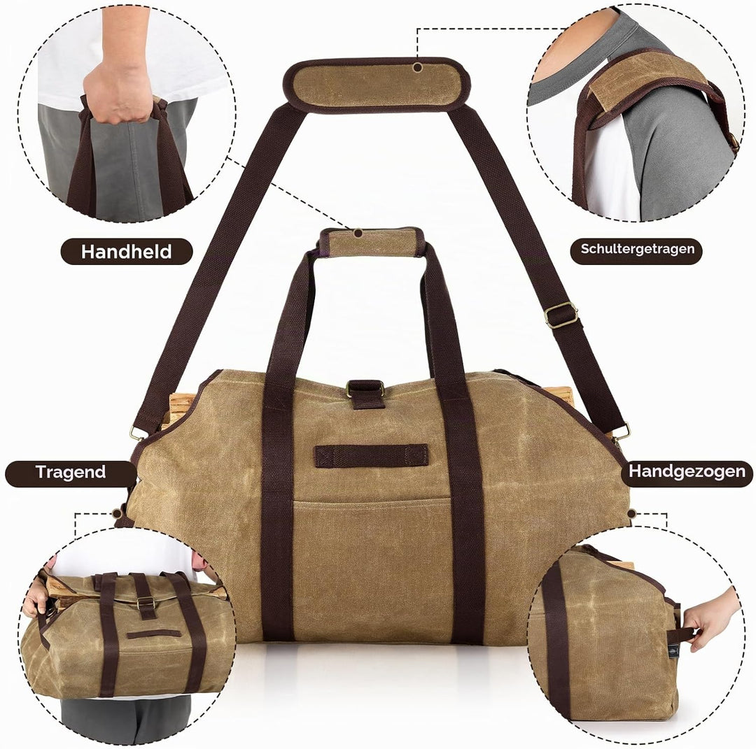 kaminholztasche Kaminholz Holzkorb Tragetasche Brennholztasche Kaminholzträger gewachstes Segeltuch
