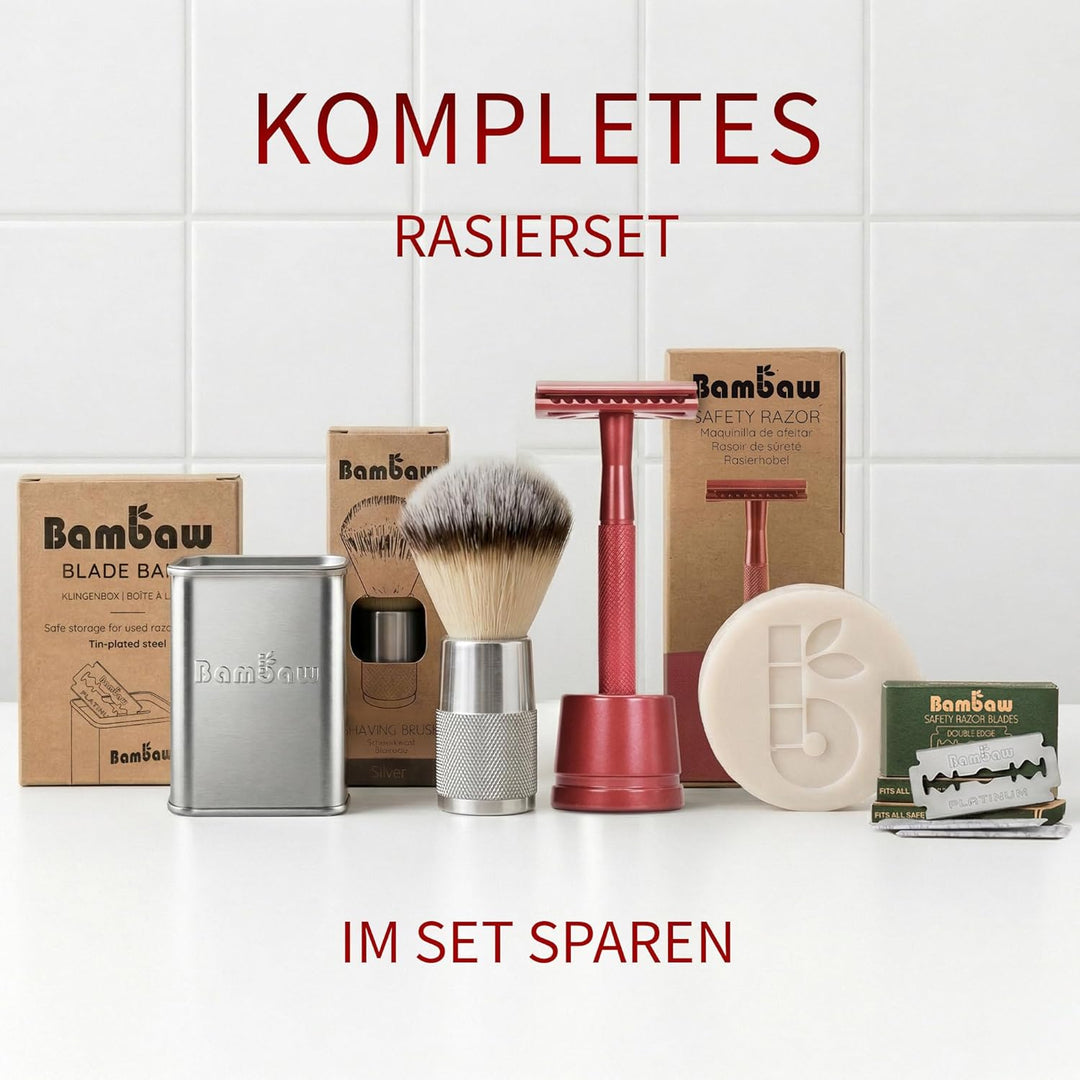 Bambaw Metall Rasierer Klassisch mit Rasierhobel Halter | Nassrasierer Herren und Damen mit 5 Rasier