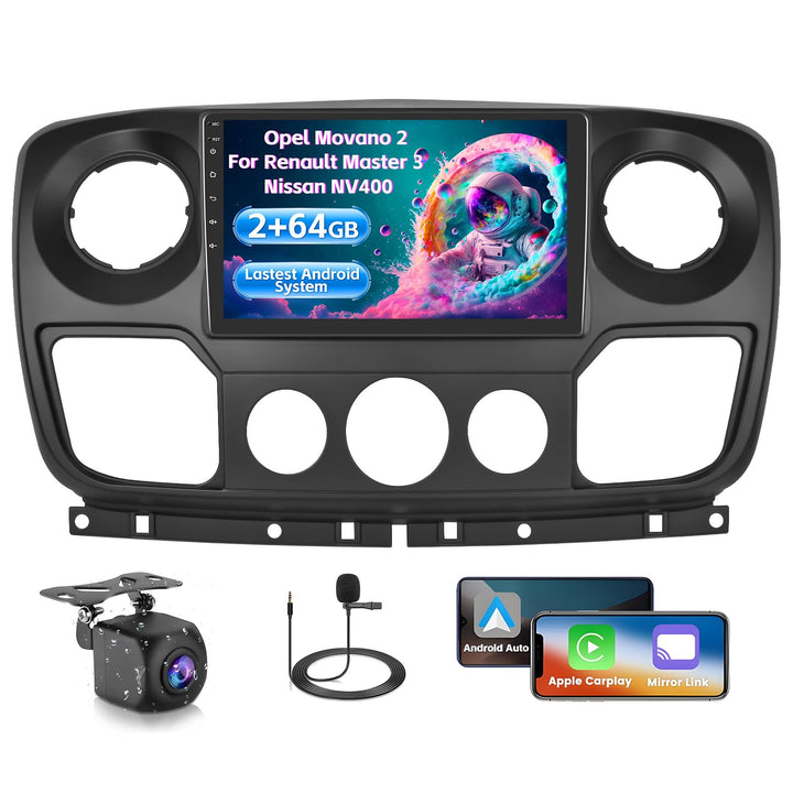 Android 15 Autoradio für Opel Movano 2 Renault Master 3 Nissan mit Wireless CarPlay Android Auto 2+6