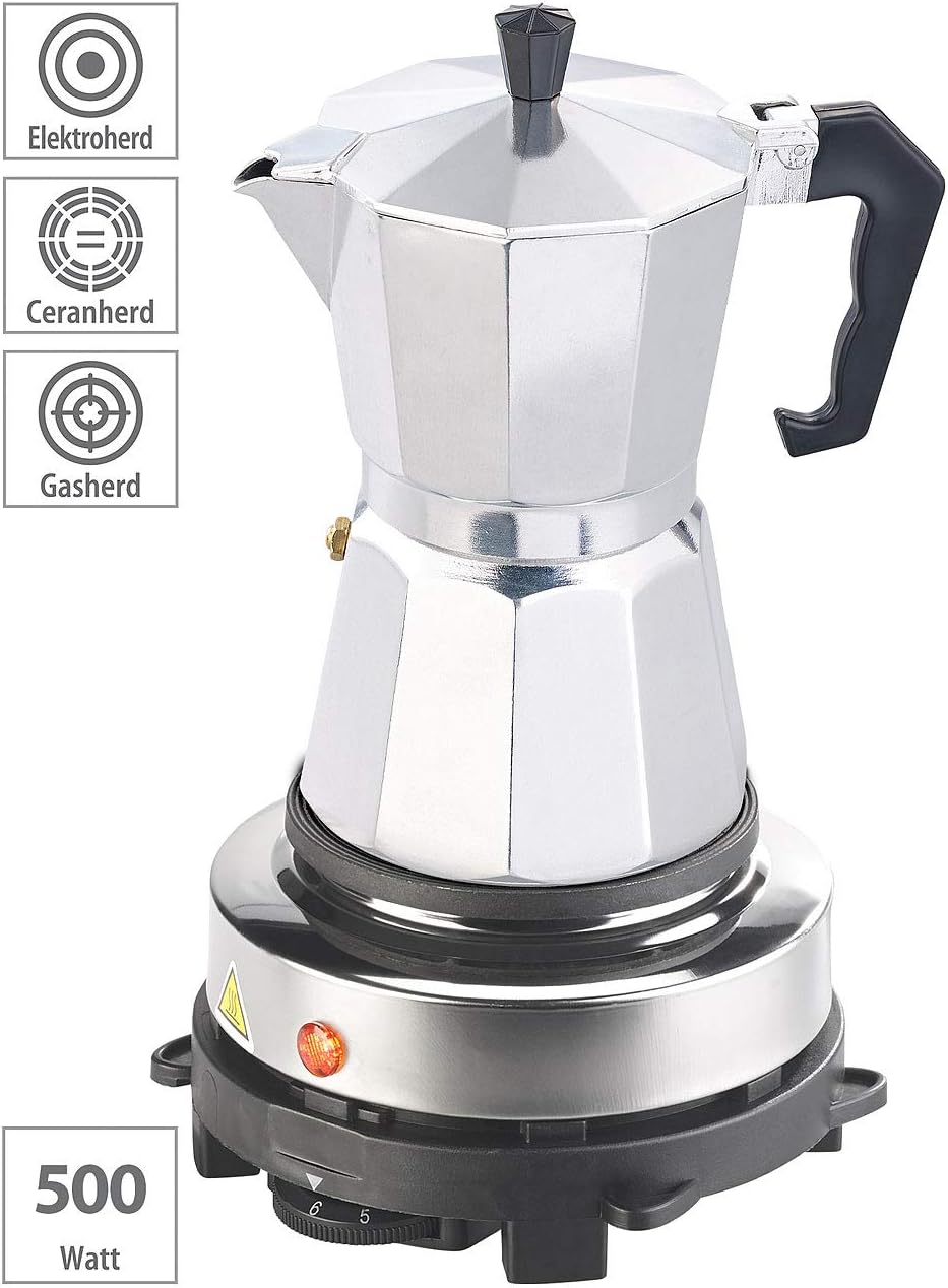Rosenstein & Söhne Mini Heizplatte: Elektrische Mini-Einzel-Kochplatte & Espresso-Kocher, 500 W, 6 T