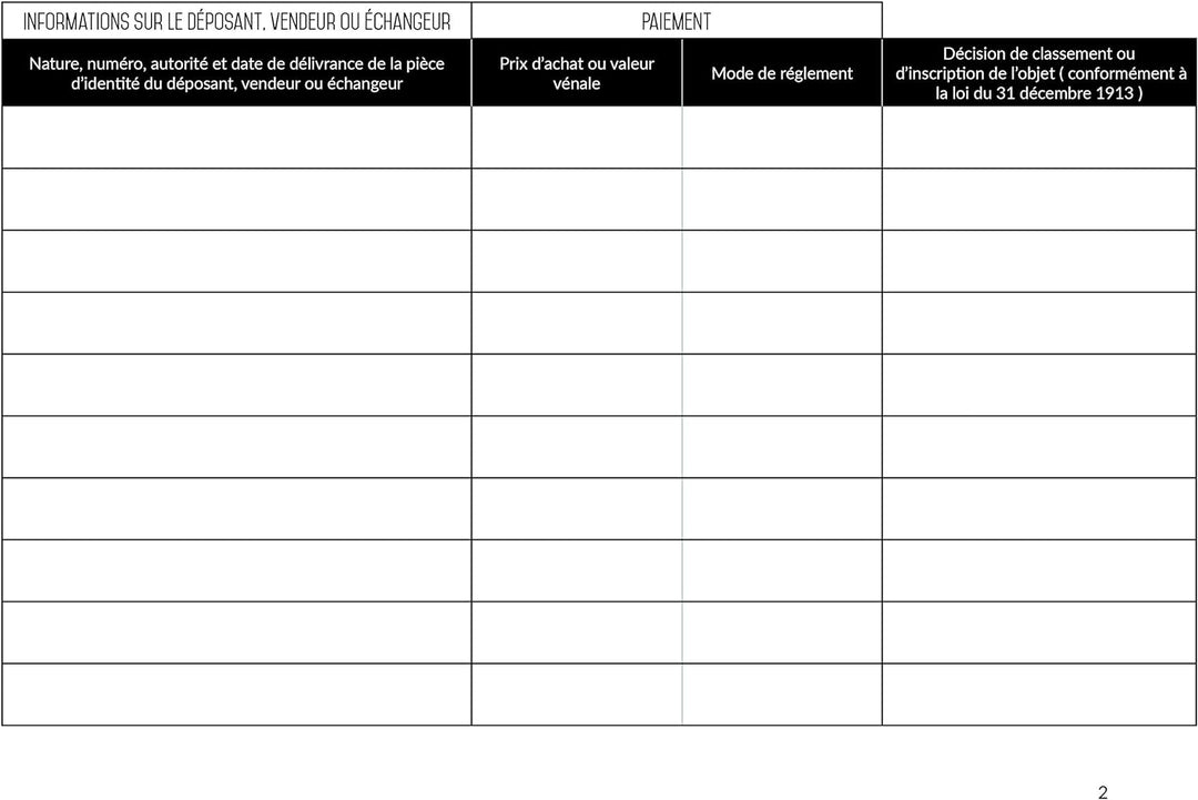 Registre spécial Antiquaire, Brocanteur - Livre de police d'objets mobiliers - Registre de brocante