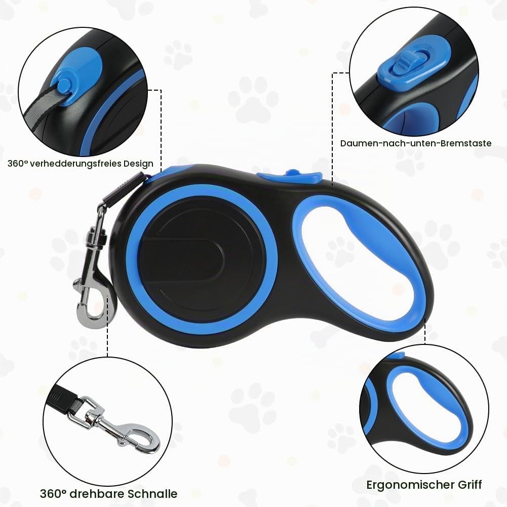 Aomig Rollleine für Hunde Hundeleine für Kleine Grosse Hunde 360° Verhedderungsfreier Ausziehbar mit