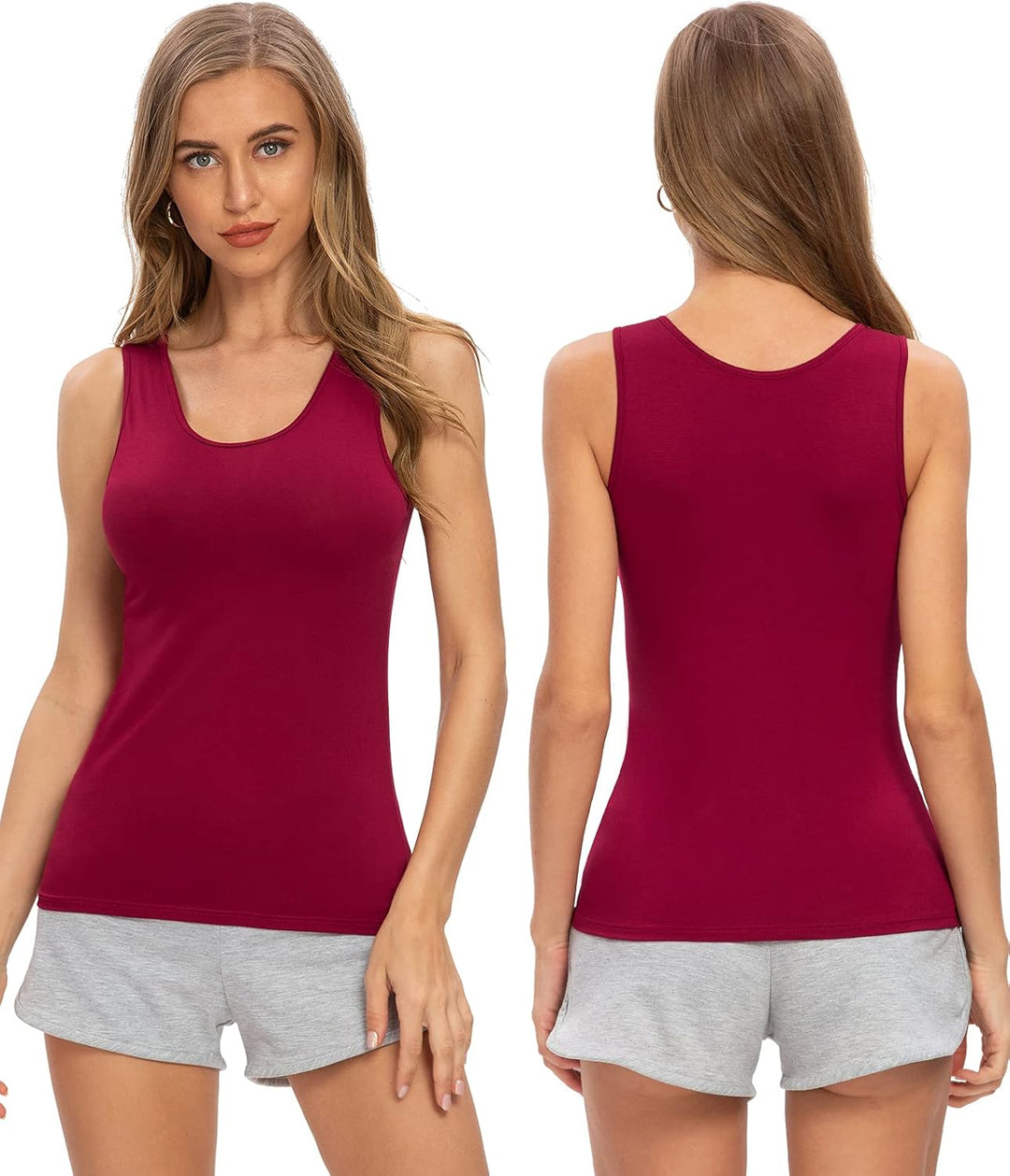 vislivin Elastische Tank Tops für Damen Unterhemden 3/4er Pack, M 4er Pack - Schwarz/Dunkelblau/Grau