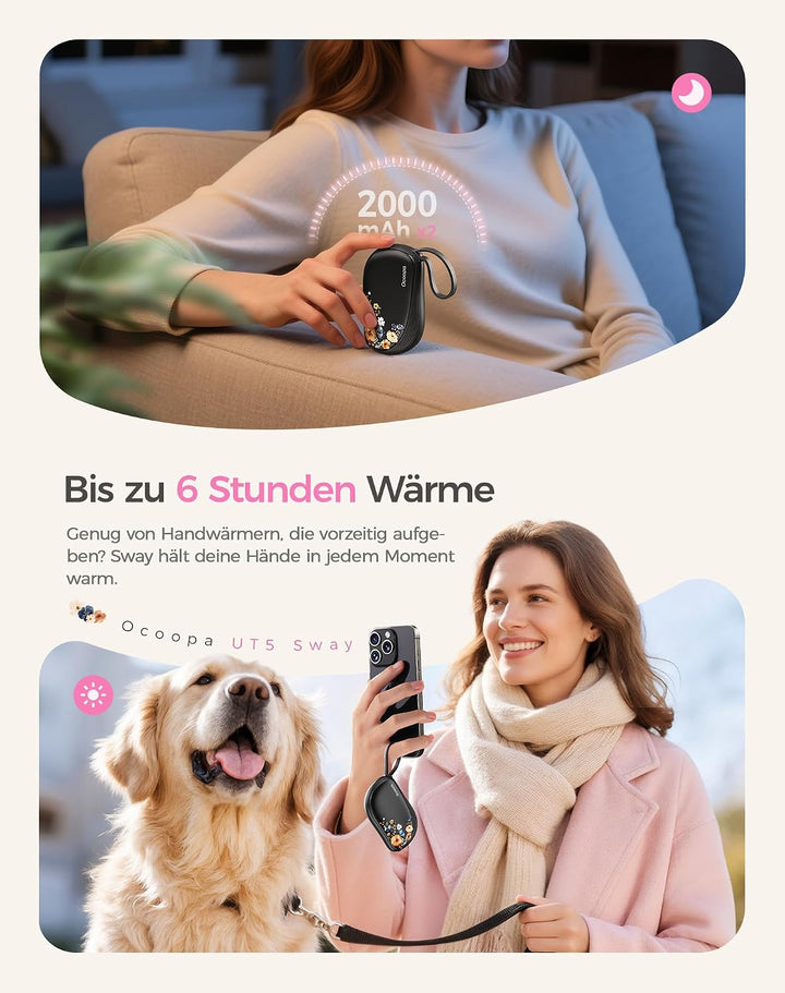 OCOOPA Handwärmer Elektrisch 2er-Pack, Wiederverwendbar 4000mAh Taschenwärmer, Weihnachten Geschenk