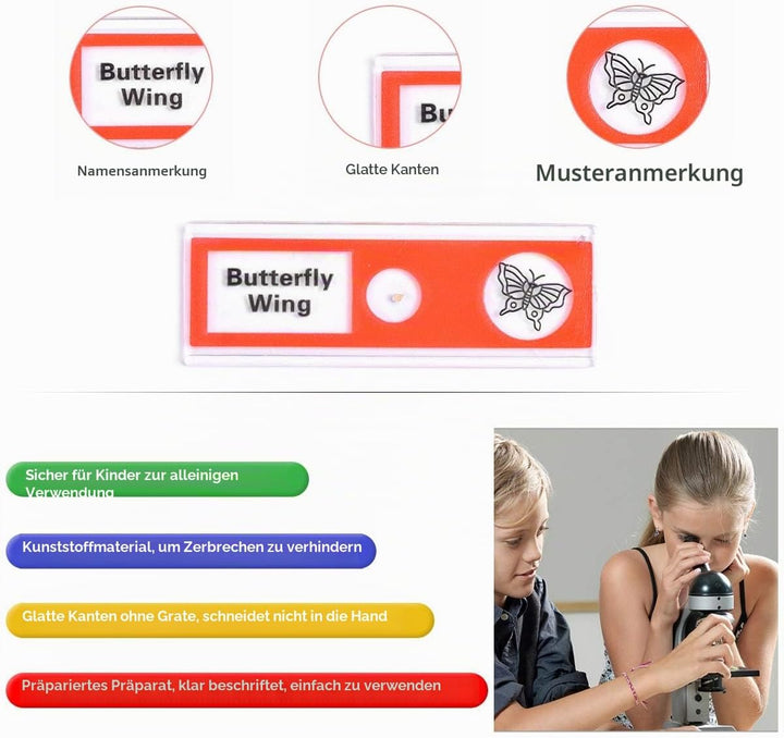 Mikroskop-Objektträger aus Kunststoff für Kinder (Tiere, Insekten, Pflanzen, Blumen), Mikroskop-Obje