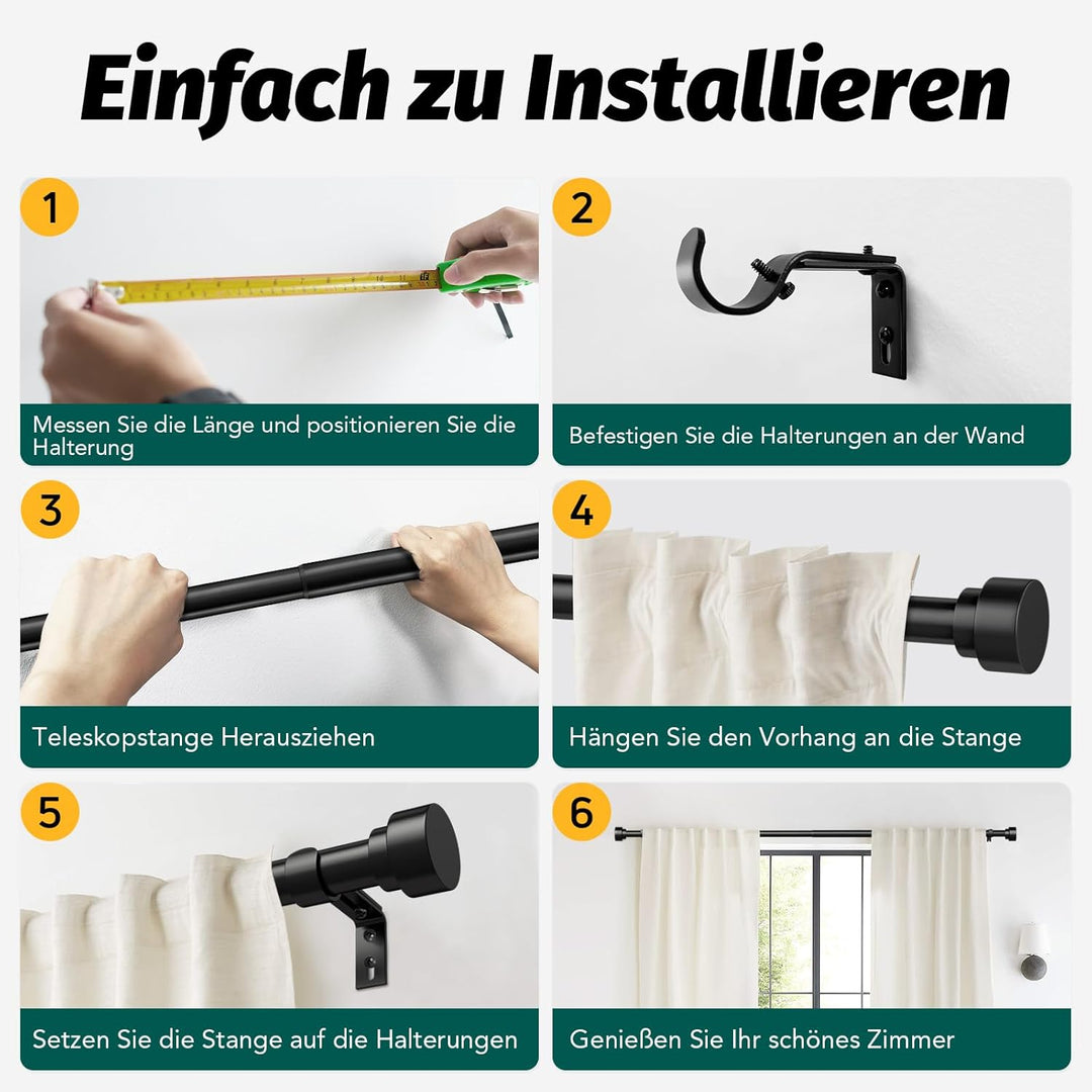 Schwarz Vorhangstange Ausziehbar Gardinenstange Curtain Rod Gardinenstangen für Fenster Outdoor (Sch