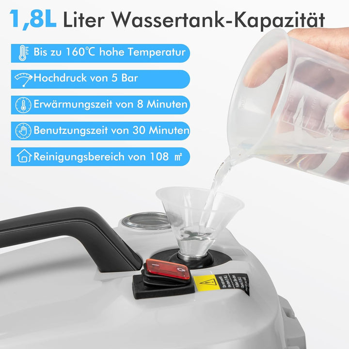 COSTWAY Dampfreiniger 2000W, Dampfdruck: max. 5 bar, Temperatur bis zu 160℃, Flächenleistung: 108 m²