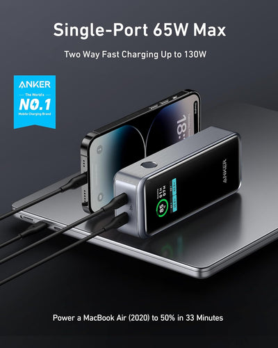 Anker Prime Powerbank, 12.000mAh 2-Port Ladegerät mit 130W Leistung, Smartes Display, Kompatibel mit