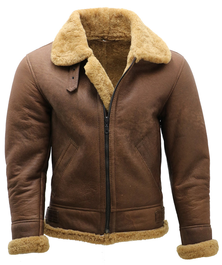 Herren Braun B3 Shearling Schaffell WW 2 Bomber Leder Fliegend Flieger Jacke M Braun, M Braun