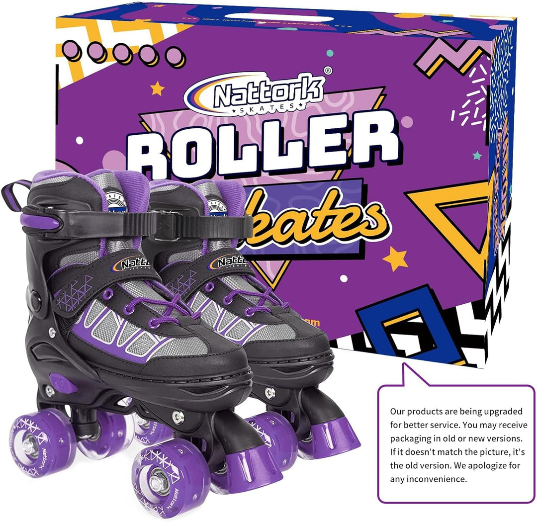 Nattork Kinder Rollschuhe für Mädchen, Jungen und Anfänger, 4 Grössen Verstellbare Rollschuhe mit Le