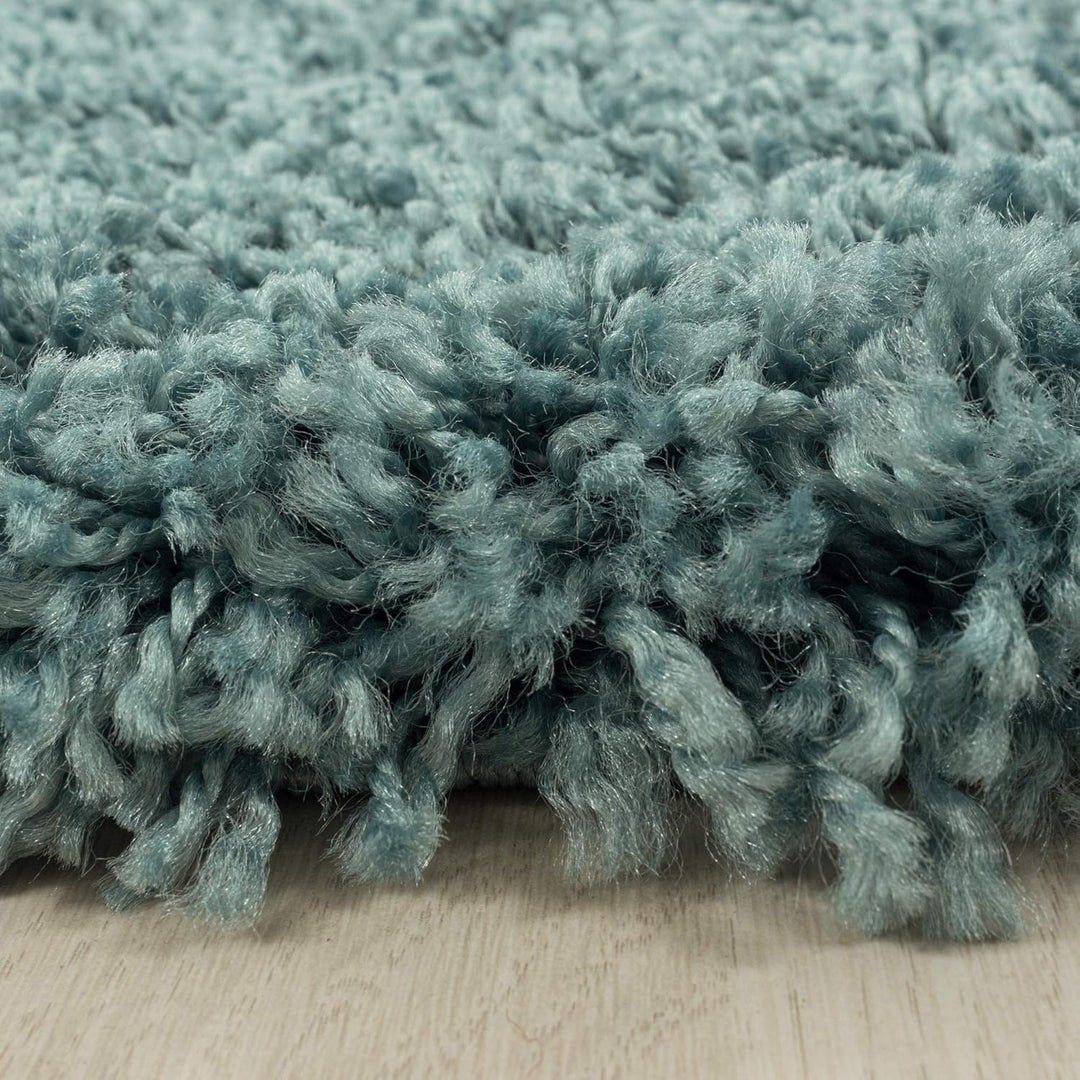 Homebyhome Shaggy Teppich Wohnzimmer Runder Flauschiger Teppich Aqua 120 cm Rund Einfarbig - Hochflo