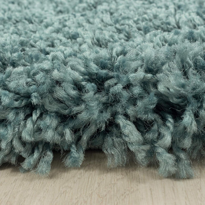 Homebyhome Shaggy Teppich Wohnzimmer Runder Flauschiger Teppich Aqua 120 cm Rund Einfarbig - Hochflo