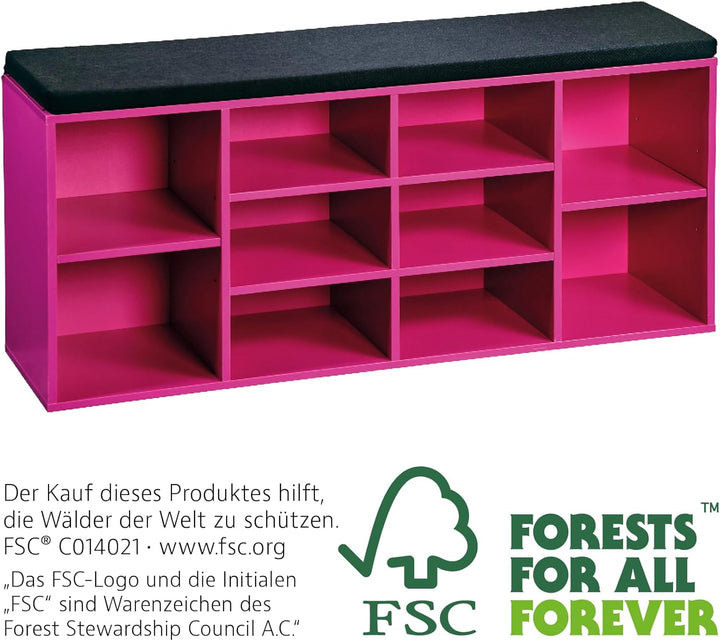 Kesper | Schuhschrank mit Sitzkissen, Material: Spanplatte, funiert, Masse: B 103,5 x H 48 x T 29,5