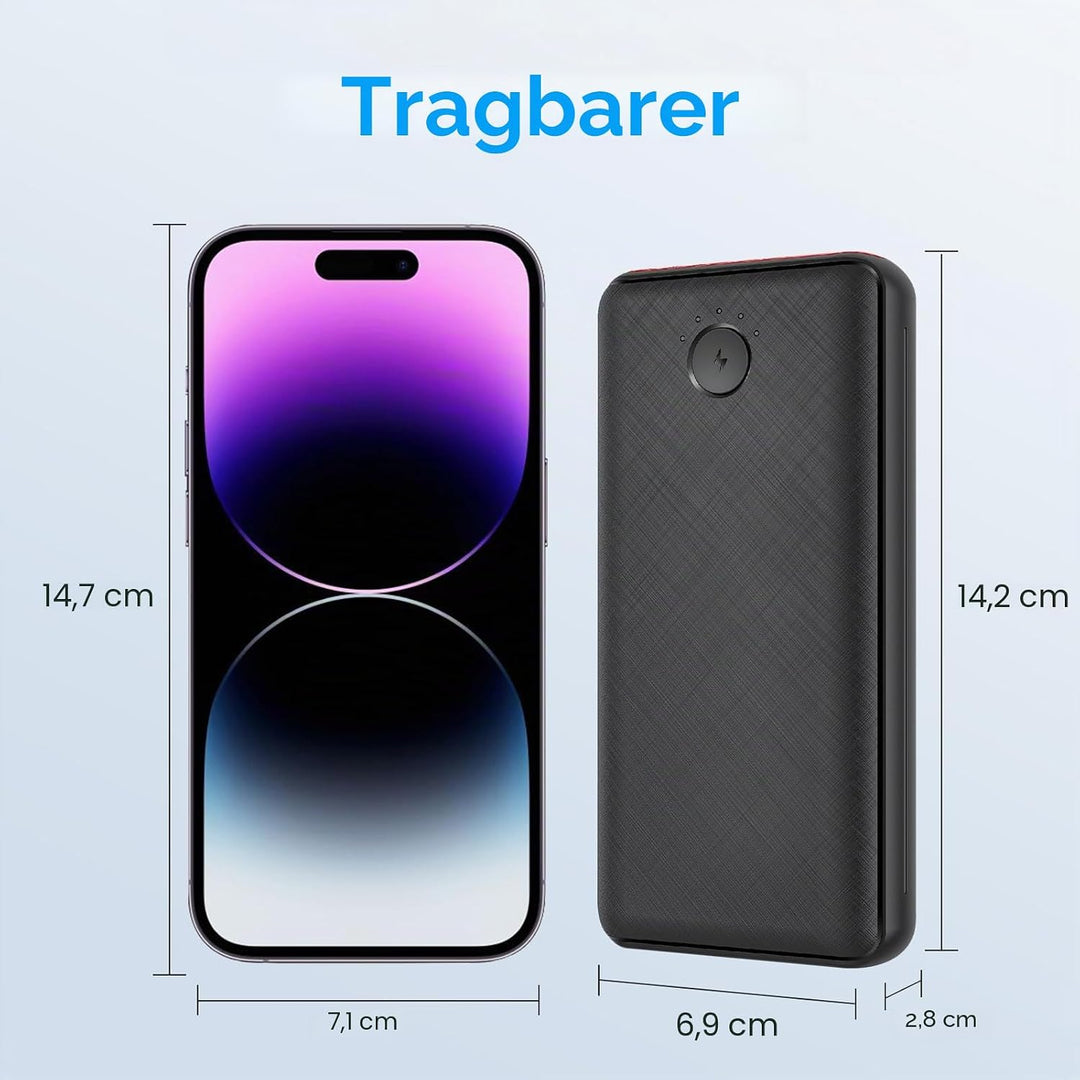 JIGA Powerbank 30000mAh Externer Akku Tragbares Ladegerät USB C Power Bank mit Taschenlampe, 3 Eingä