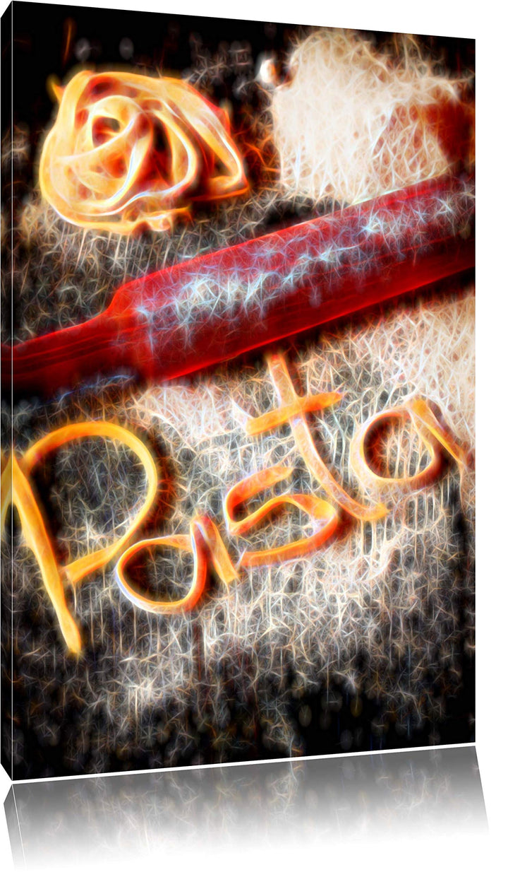 Pasta mit Nudelholz und Mehl abstrakt Format: 100x70 auf Leinwand, XXL riesige Bilder fertig gerahmt