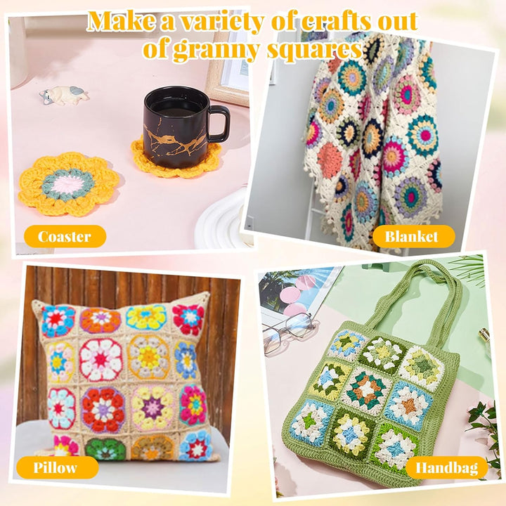 ORIGACH 6 in 1 Häkelset Für Anfänger, DIY Daisy Granny Square Starter Häkelset Mit Häkelblockiermatt